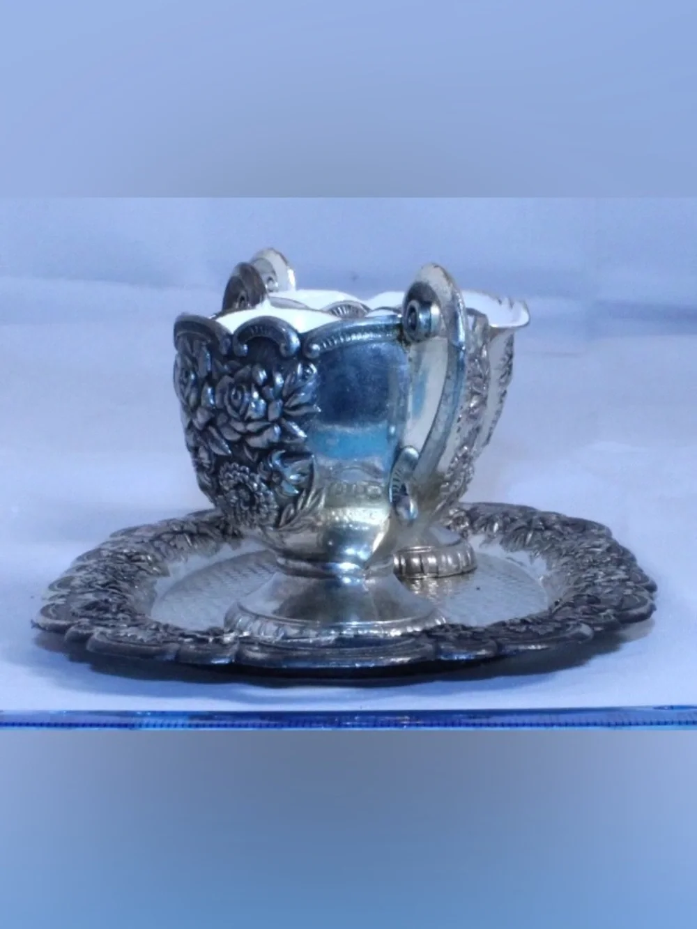 Vintage MCM 3-piece Art Nouveau Silver-Plated cream and sugar Serving tray Set